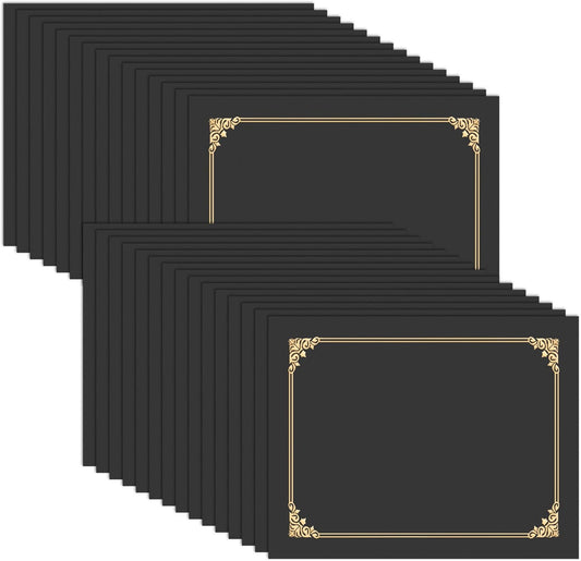 HAUTOCO 30 Pcs Certificate Holders, Black Diploma Folders Document Covers with Gold Foil Border for Letter Size 8.5x11 Cardstock, Award, Graduation