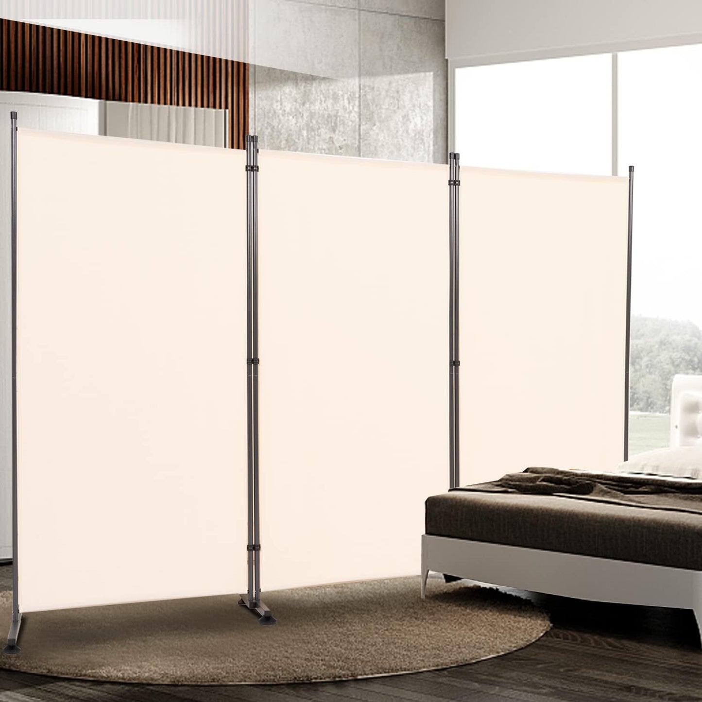 Room Divider 6FT Folding Privacy Screens, 3 Panel Partition Room Dividers w/Freestanding Design, Portable Wall Divider for Room Separtation, Fabric Screen Panel for Home Office Dorm School Cream
