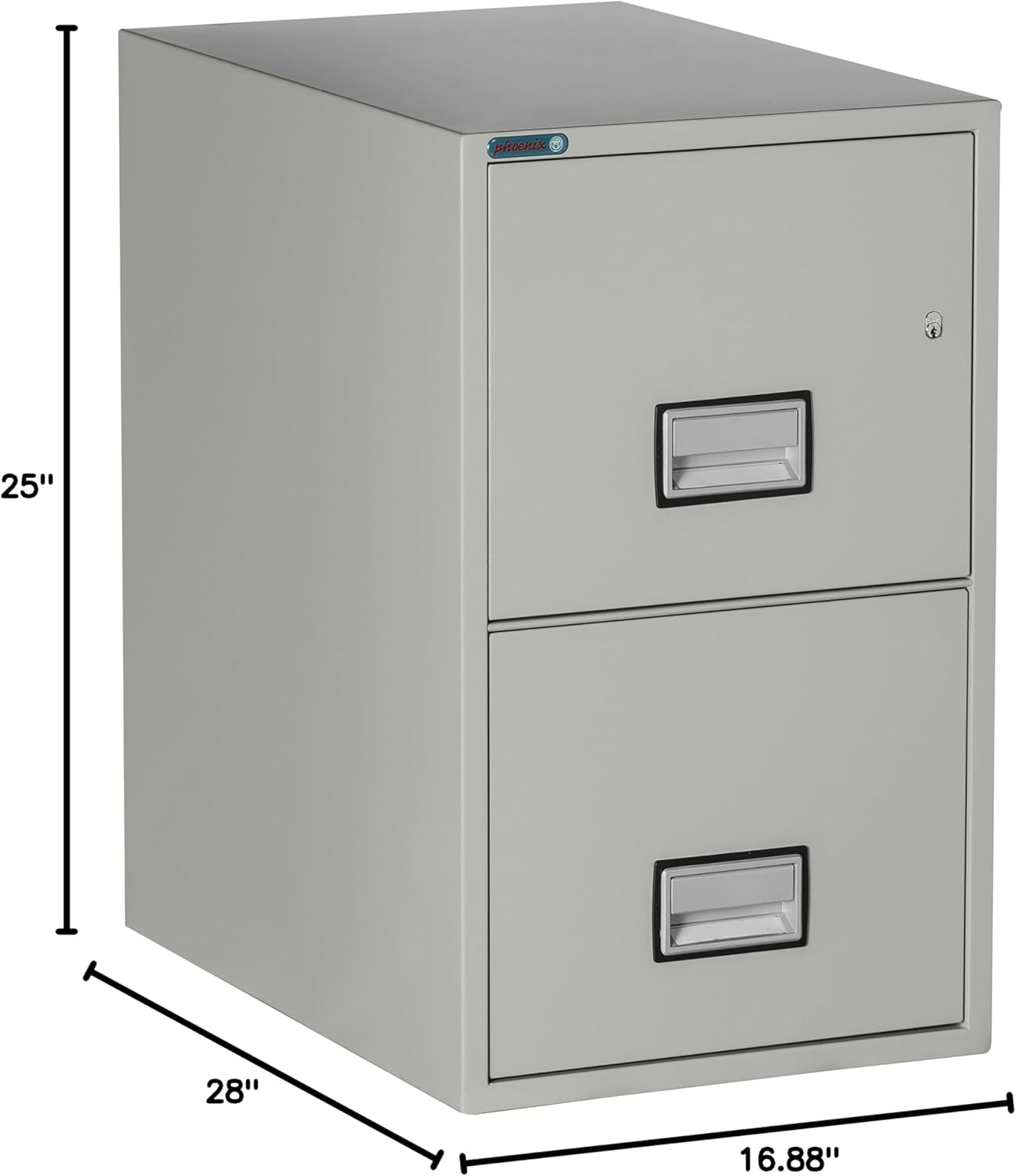 25 inch 2-Drawer Vertical Fireproof File Cabinet – Letter Size Filing – Key Lock – Water Resistant Seal – Fire and Impact Rated – Light Gray Finish – Model LTR2W25LG