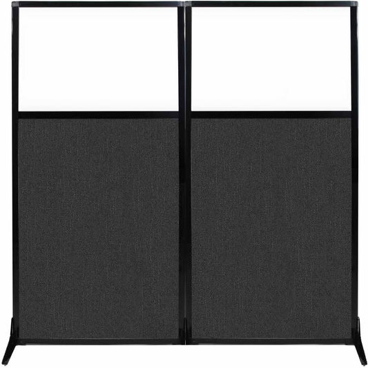 Versare Workstation Partition | Portable Wall Divider | Modern Office Cubicle | Free Standing Privacy Screen | Flexible Work Space | 66" x 70" W/Window, Black Fabric Panels