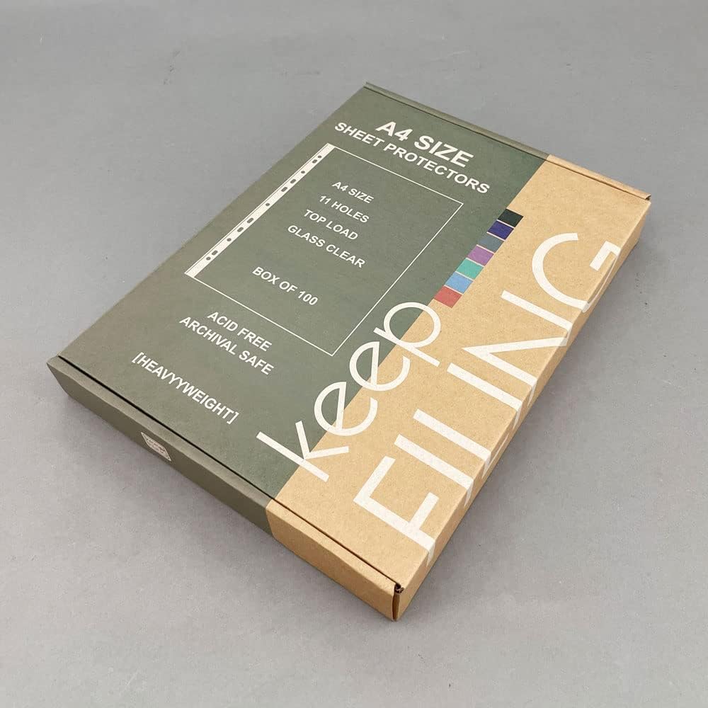 A4 Sheet Protectors, 200 Sheets (2 Boxes), Top Load, Heavyweight, Pre-Punched 11 Holes, Glass Clear, Acid Free