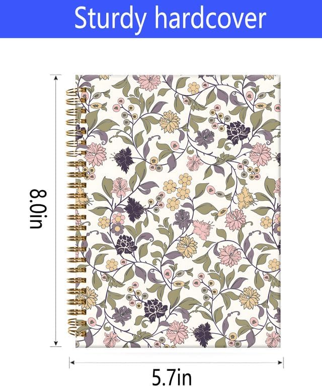 Spiral Journal Notebook,A5 Hardcover Lined Journals for Women Girl 6 x 8.3 in,120 Pages Thick Paper,Cute College Ruled Writing Notebook for Gifts Office Work School(Elegant Abstract Floral)