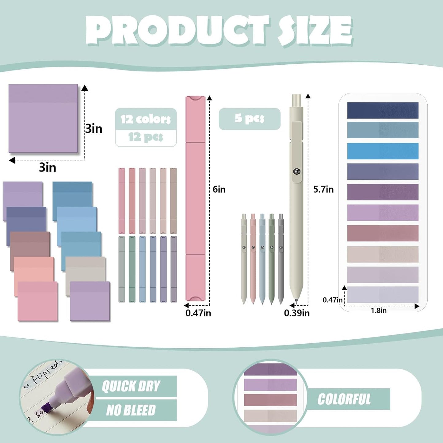 Jutom 38 Pcs Book Annotation Kit Aesthetic Highlighters Gel Pens Set Sticky Notes Tabs Markers Dual Ended Highlighter Quick Dry Ink Pens for Office Annotating Books(Purple Series,Square)