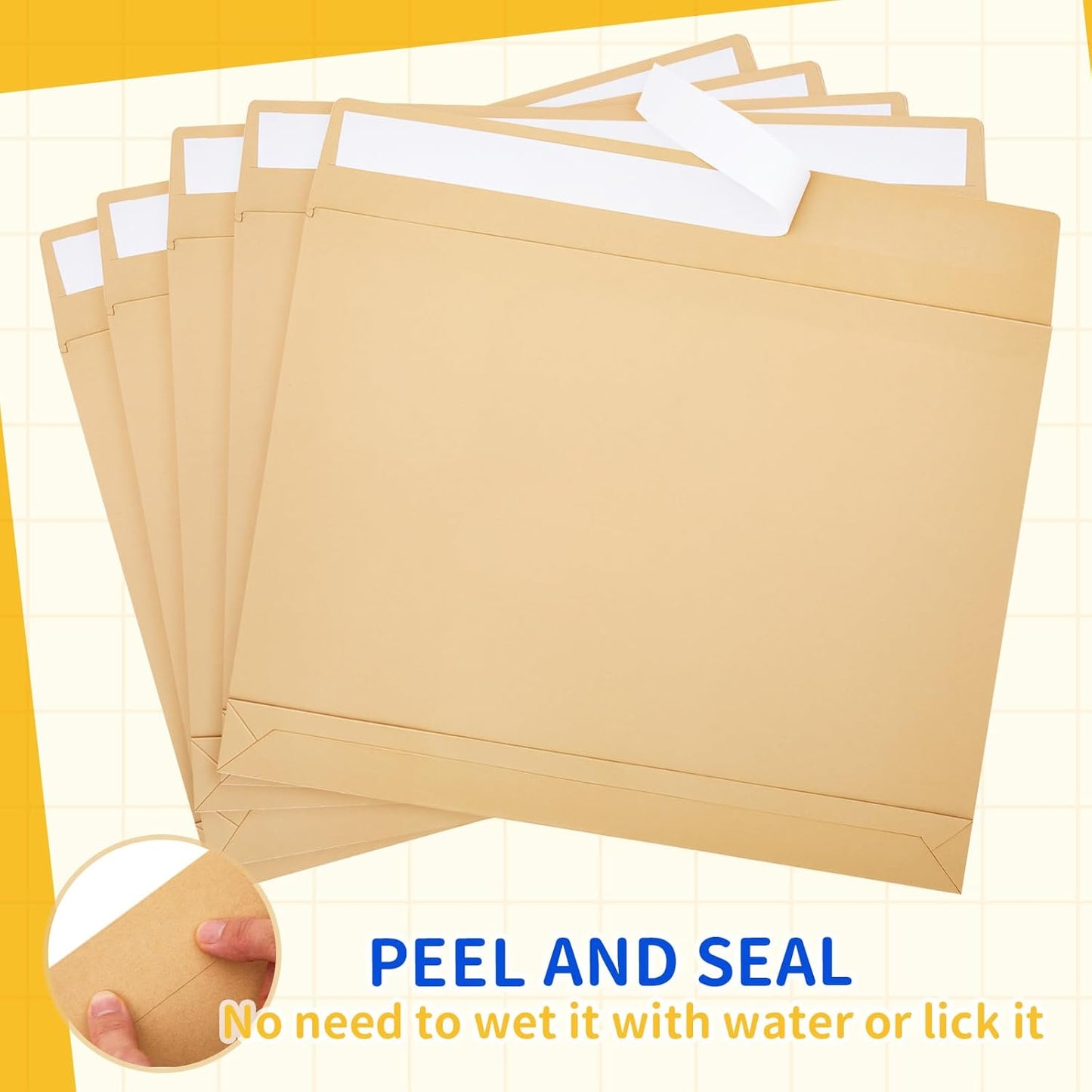 20 Pcs 12 x 16 x 1.6 Inch Large Expandable Catalog Envelopes Manilla Kraft Peel and Seal Envelopes Light Brown Large Mailing for Office Home Documents Magazines Photos Storage Organizing