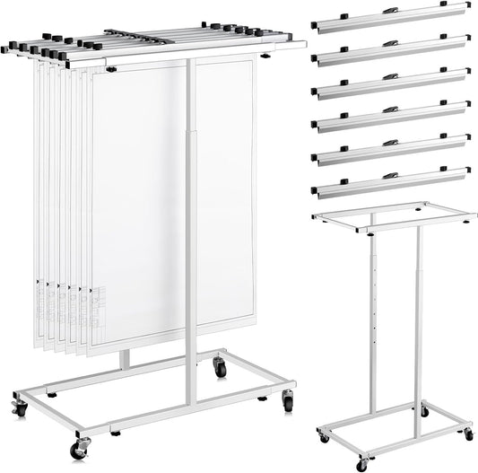 Mobile Blueprint Storage Rack Adjustable Holder with 6 Pcs Blueprint Clamps 4 Wheels Storage Organizer Stand for File Display Plan Office Home(24 Inch)