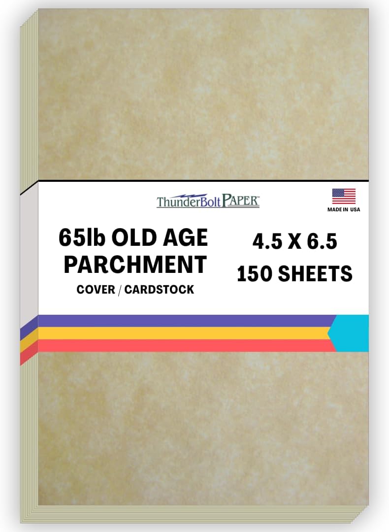 150 Old Age Parchment 65lb Cover Paper Sheets 4.5" X 6.5" (4.5X6.5 Inches) Invitation 1/2" Smaller Than 5X7 Size - Printable Parchment Semblance by The Pulp Process