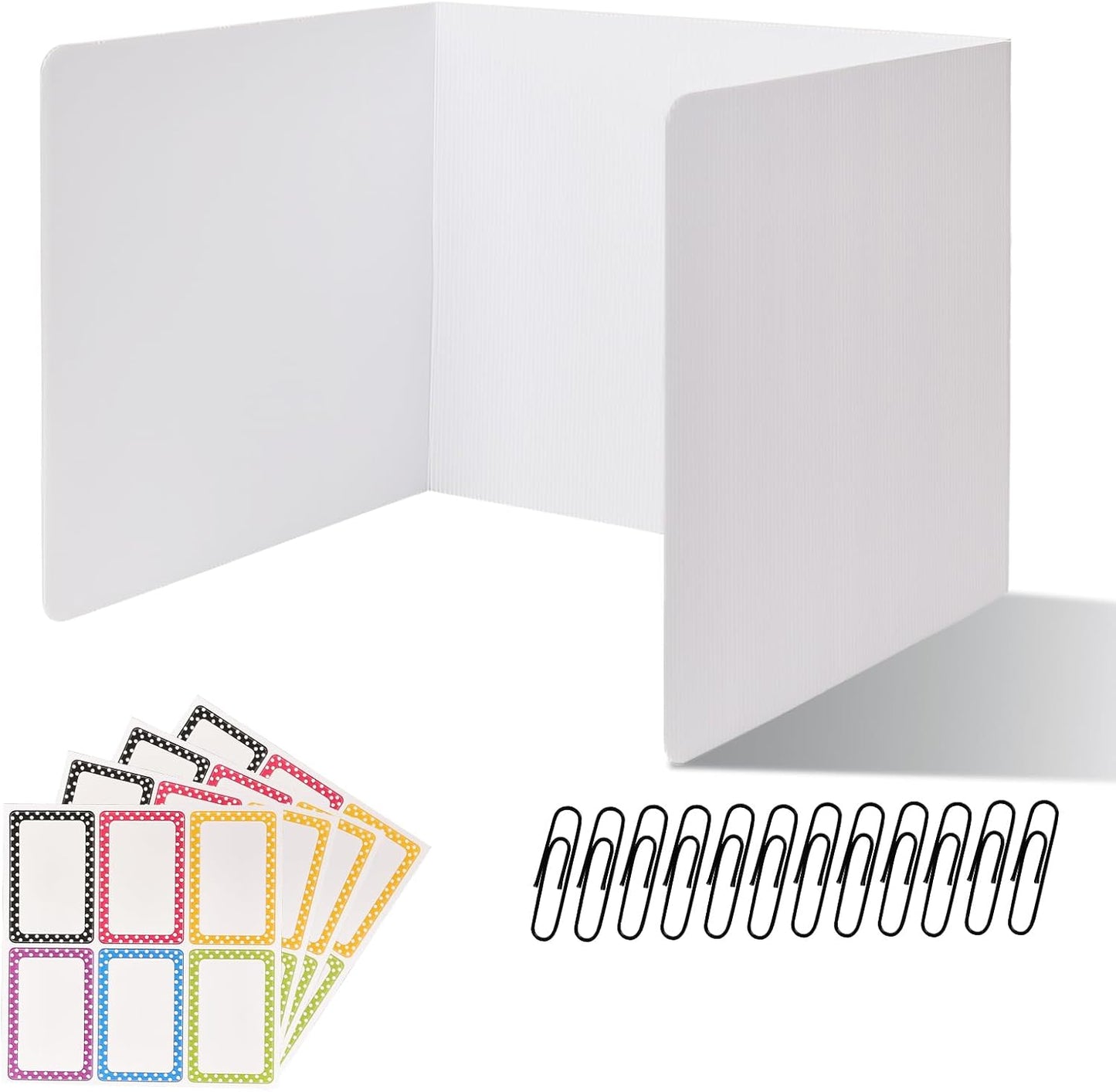 12 Pack Desk Dividers for Students,3-Fold Privacy Screens,Testing Dividers for Classroom Waterproof,Plastic Easy Clean Privacy Shields for Student Includes Extra Labels