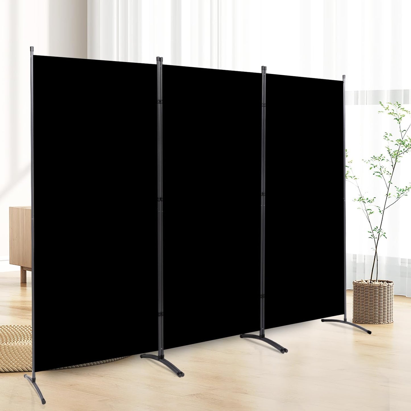 3 Panel Folding Privacy Screens, 6 FT Tall Wall Divider with Metal Frame, Freestanding Room Divider for Office Bedroom Study (3 Panel, Black)