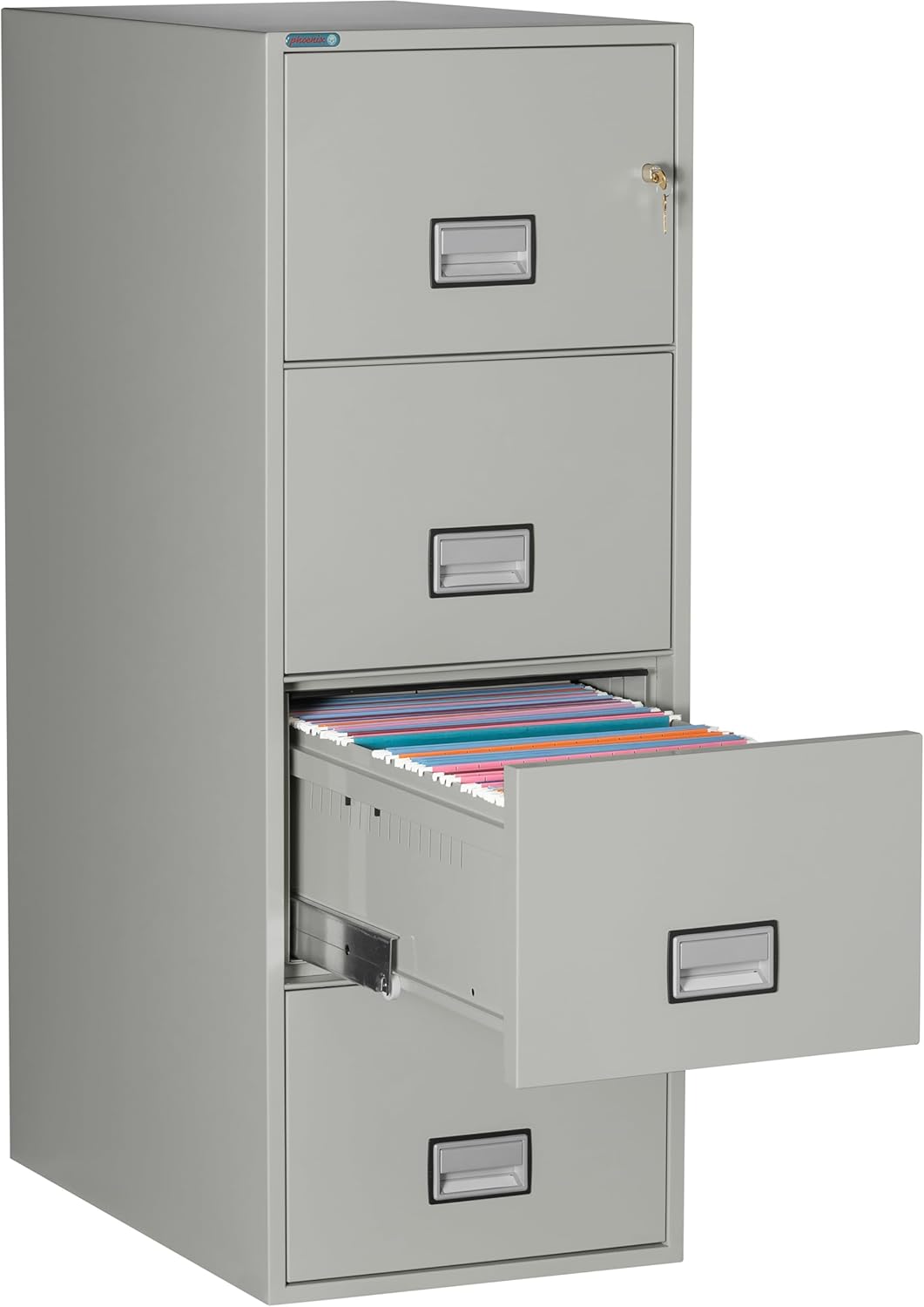 31 inch 4-Drawer Vertical Fireproof File Cabinet – Legal and Letter Size Filing – Key Lock – Water Resistant Seal – Fire and Impact Rated – Light Gray Finish – Model LGL4W31LG