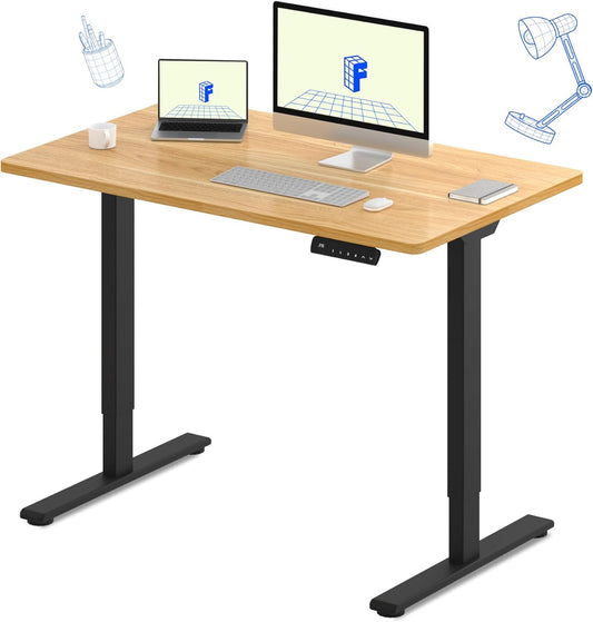 FLEXISPOT E3 Dual Motor Electric Standing Desk 48x30 Inch Whole-Piece Board Height Adjustable Desk Electric Sit Stand Desk (Black Frame + Maple Desktop, 2 Packages)