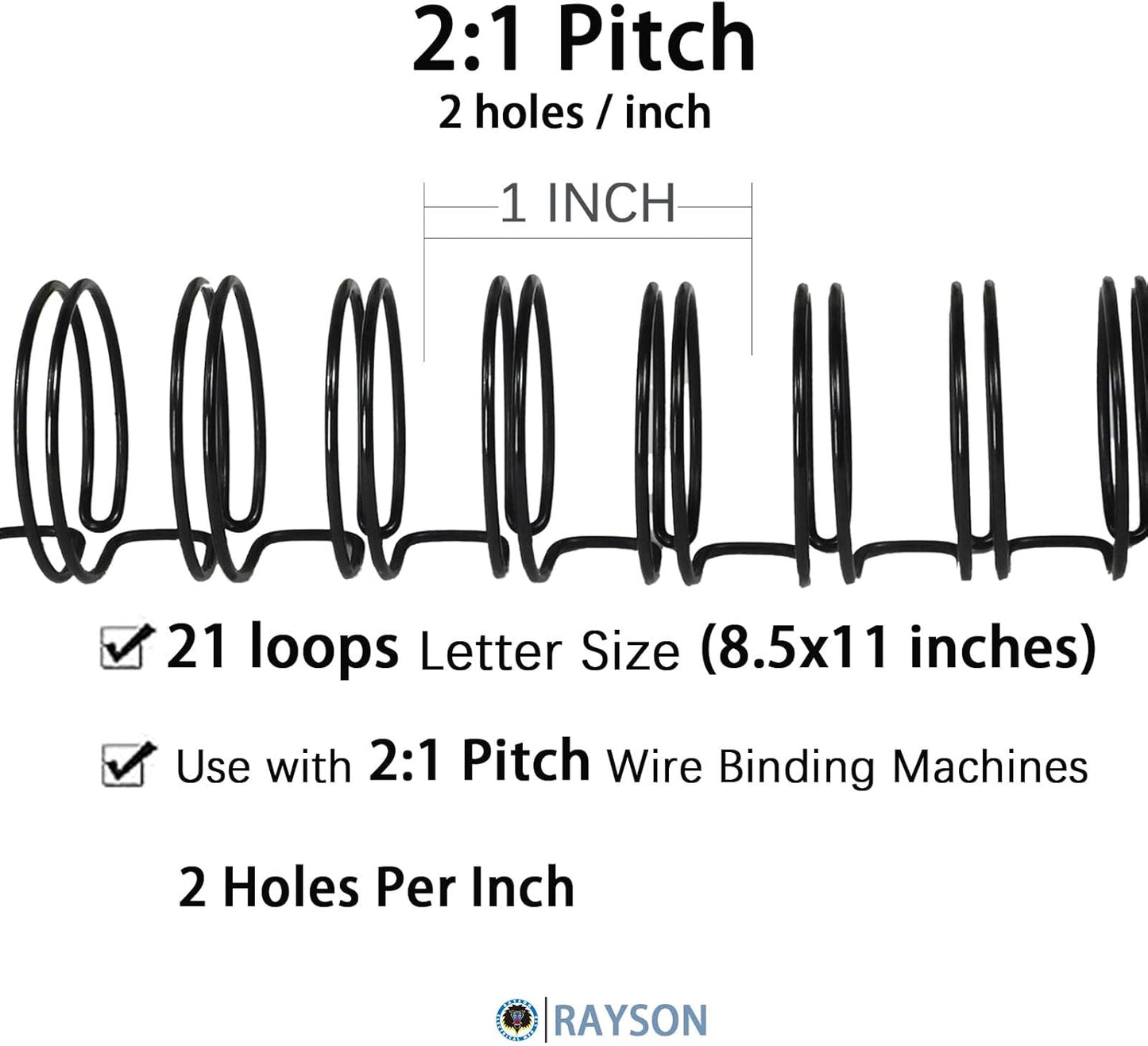 Rayson WR21143BK Wire Binding Spines, 2:1 Pitch Double Loop Binding Wires 9/16 Inch, 21-Loop Wire Ring Pack of 100 with Black