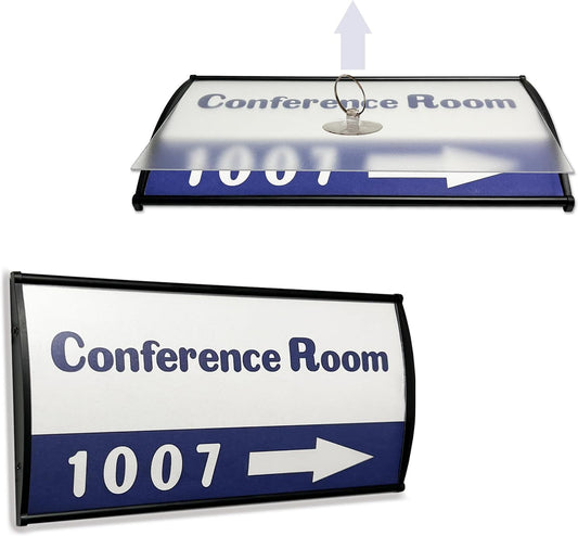 Office Sign Holder for Door - Curved Mount Name Plate Holder Frame Display 8 x 4 Inches Set of 2 Sturdy Aluminum with Adhesive Tape, Plastic Film Included