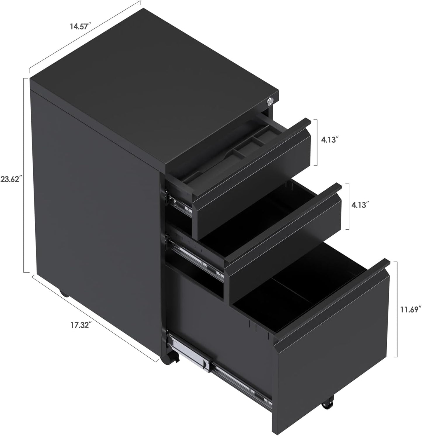 File Cabinet for Home Office, 3 Drawers File Cabinets with Lock, Rolling Under Desk Filing Drawer on Wheels