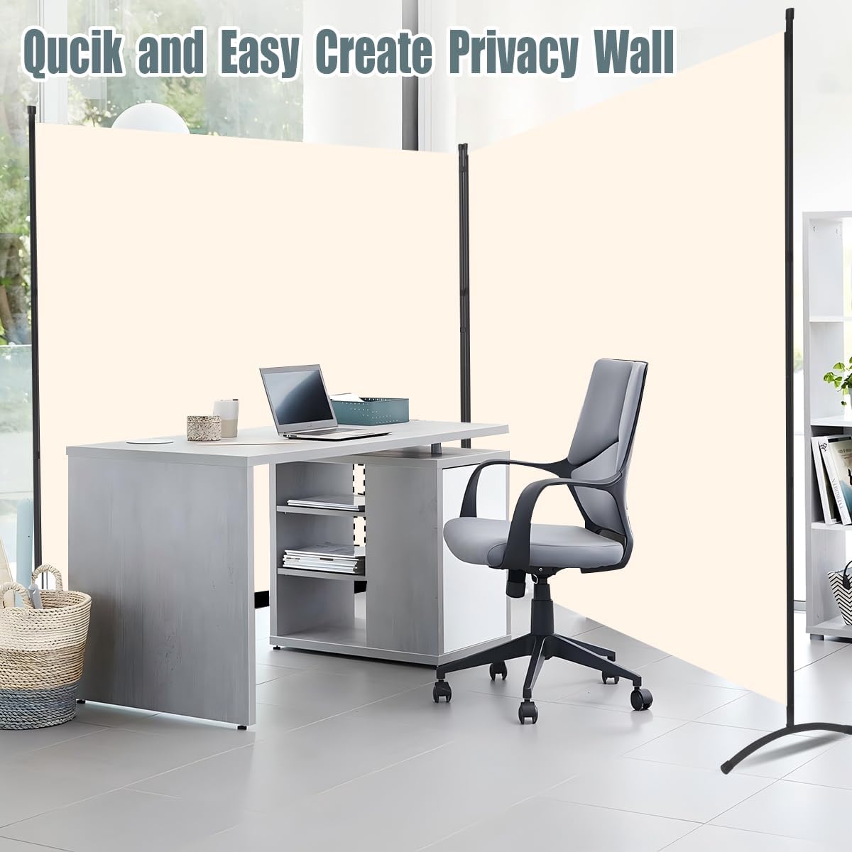 Room Divider 6FT Folding Privacy Screens, Partition Room Dividers w/Freestanding Design, Portable Wall Divider for Room Separtation, Fabric Screen Panel for Home Office Dorm (Beige, 2 Panel)