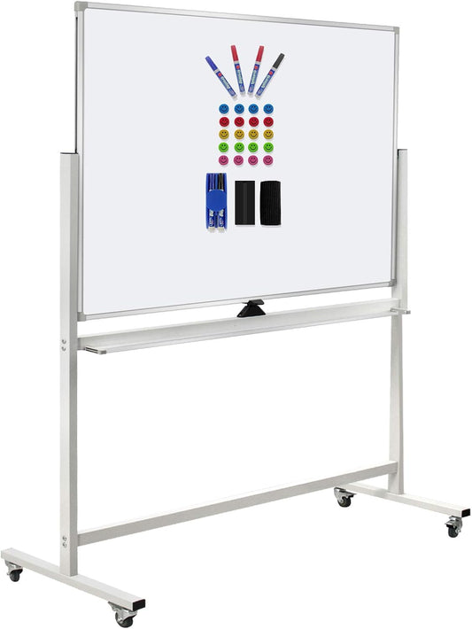 Mobile Whiteboard Magnet Dry Erase Board on Wheels Double-Sided Magnetic Portable Stand Whiteboard- 48"x36" Rolling White Boards with Easy Flip Feature