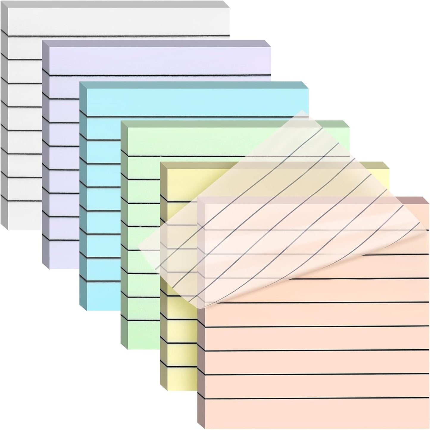 3x3 Inch Transparent Sticky Notes 300 Sheets, Clear Translucent Lined Self-Adhesive Memo Repositionable Reminder Pad for Office, College Students, Planners, Journals, School Supplies (Bright Morandi)