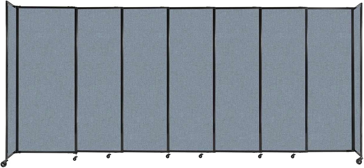 Versare Straightwall Sliding Portable Wall Partition | Freestanding Office Dividers | Locking Wheels | Temporary Room Separator | 15'6'' Wide x 6'10'' Tall Powder Blue Fabric Panels