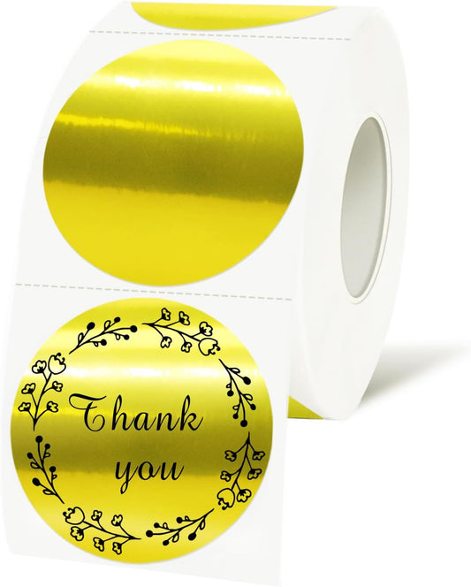 1.5 Inch Gold Round Thermal Stickers, Self-Adhesive Circle Direct Thermal Labels, Multi-Purpose Roll Sticker Labels(500 Labels，1 Roll)