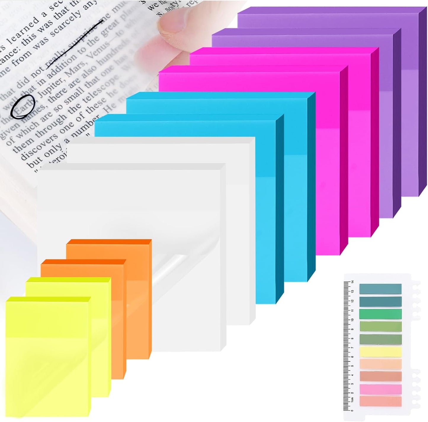 800 Sheets Transparent Sticky Notes with Index Tab, Waterproof & Crystal Clear Sticky Notes Sets, See-Through PET Sticky Note, 5X The Sticking Power Translucent Sticky Note Pad,13 Packs