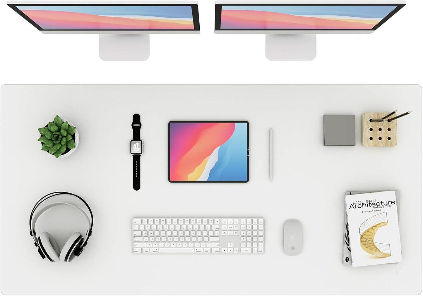 K KNODEL Large Office Leather Desk Mat, Mouse and Keyboard Pad, Computer and Laptop Mat, Desktop Protector and Cover, Writing Pad and Blotter (47.2"x23.6", White)