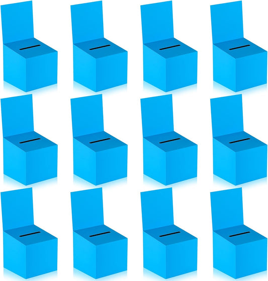 12 Pack Blue Raffle Ticket Box Cardboard Suggestion Box with Slot Raffle Boxes for Fundraising with Removable Header for Fundraising Collecting Voting Contest, 6 x 6 x 6 Inches