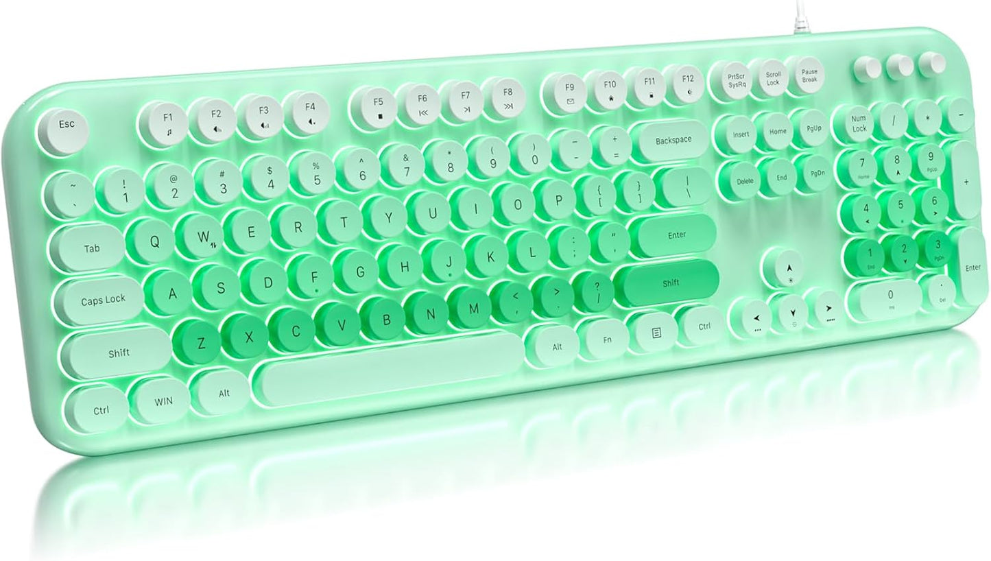 Wired Backlit Keyboard, Full Size USB Keyboard with Colorful Retro Keycaps, Numeric Keypad and Media Hotkey for Computer Desktop PC Laptop and Windows 7 8 10 11