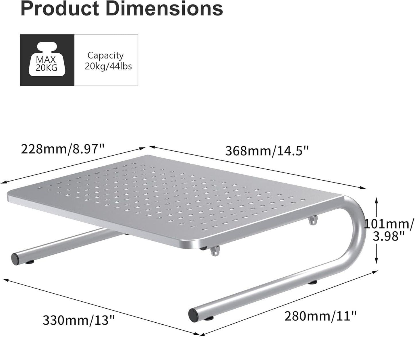 suptek Monitor Stand Riser,Computer Monitor Laptop Stand Riser for Desk,Vented Metal Platform Monitor Stand,4 inches Height Underneath Storage for Office,School Supplies(MST004S)