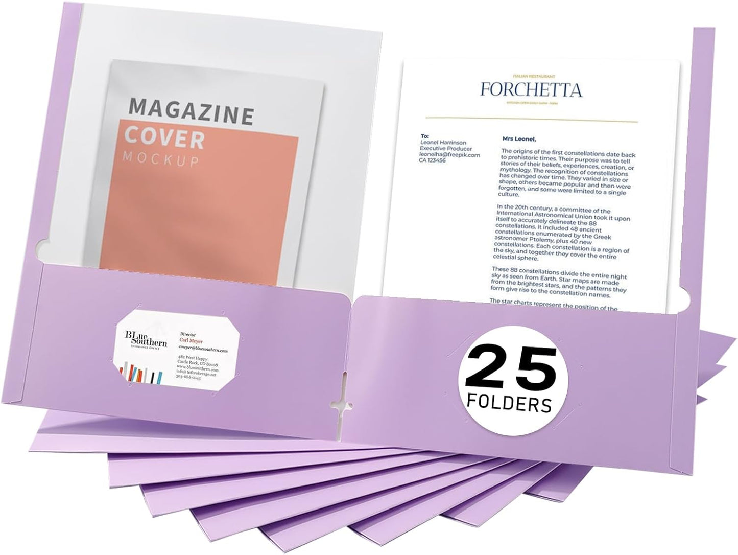 Zzrywuty File Folders with Pockets Letter Size, 25-Pack Paper Folders with Card Slot, Two Pocket Folders for School Students, Businessmen, Home and Office Workers（Purple）