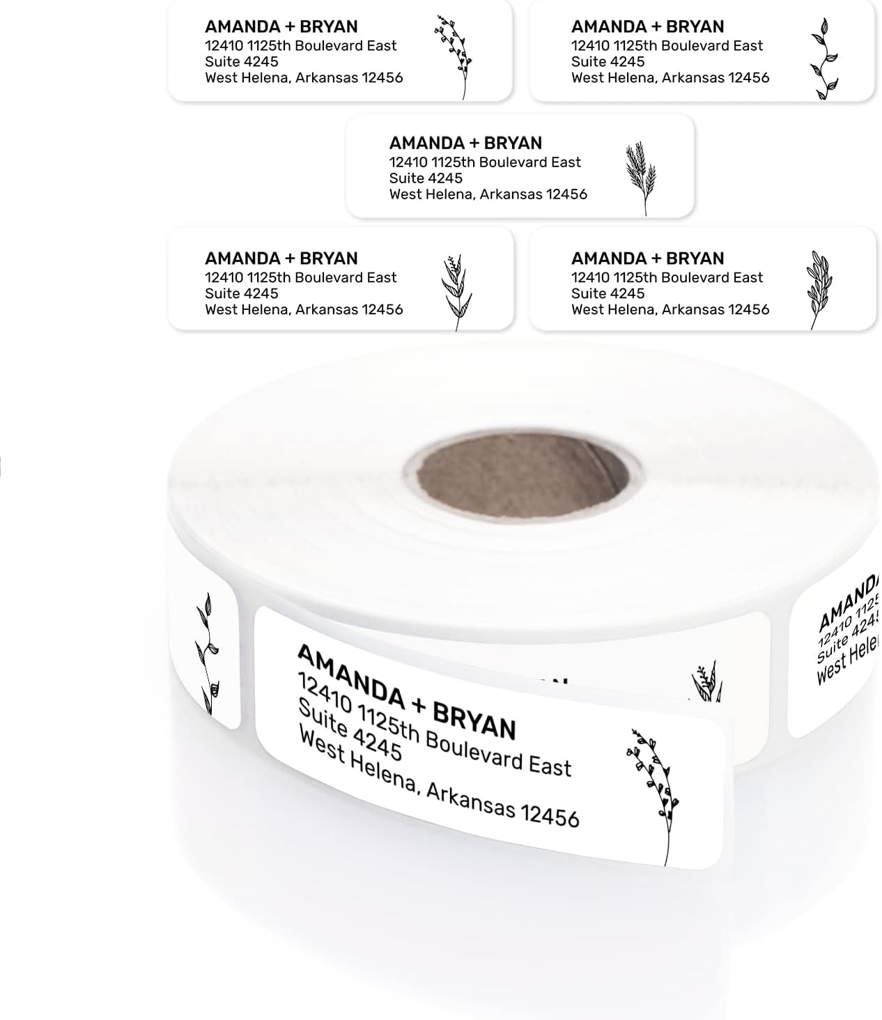 Botanical Flowers Rolled Address Labels/Roll of 500 Alternating Floral Illustrations Personalized Address Labels/Designer Return Address Stickers in Elegant Plastic Dispenser