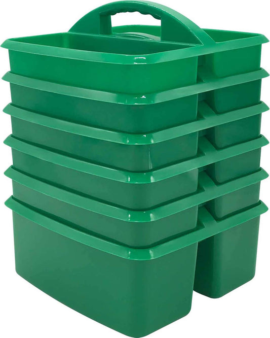 Teacher Created Resources Green Portable Plastic Storage Caddy 6-Pack for Classrooms, Kids Room, and Office Organization, 3 Compartment