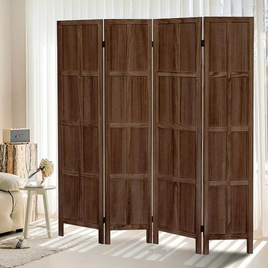 4 Panel Room Divider, 5.6Ft Wood Room Dividers and Folding Privacy Screens, Room Divider Wall Freestanding Room Partitions, Room Dividers Screen for Home Office Restaurant Bedroom, Dark Brown