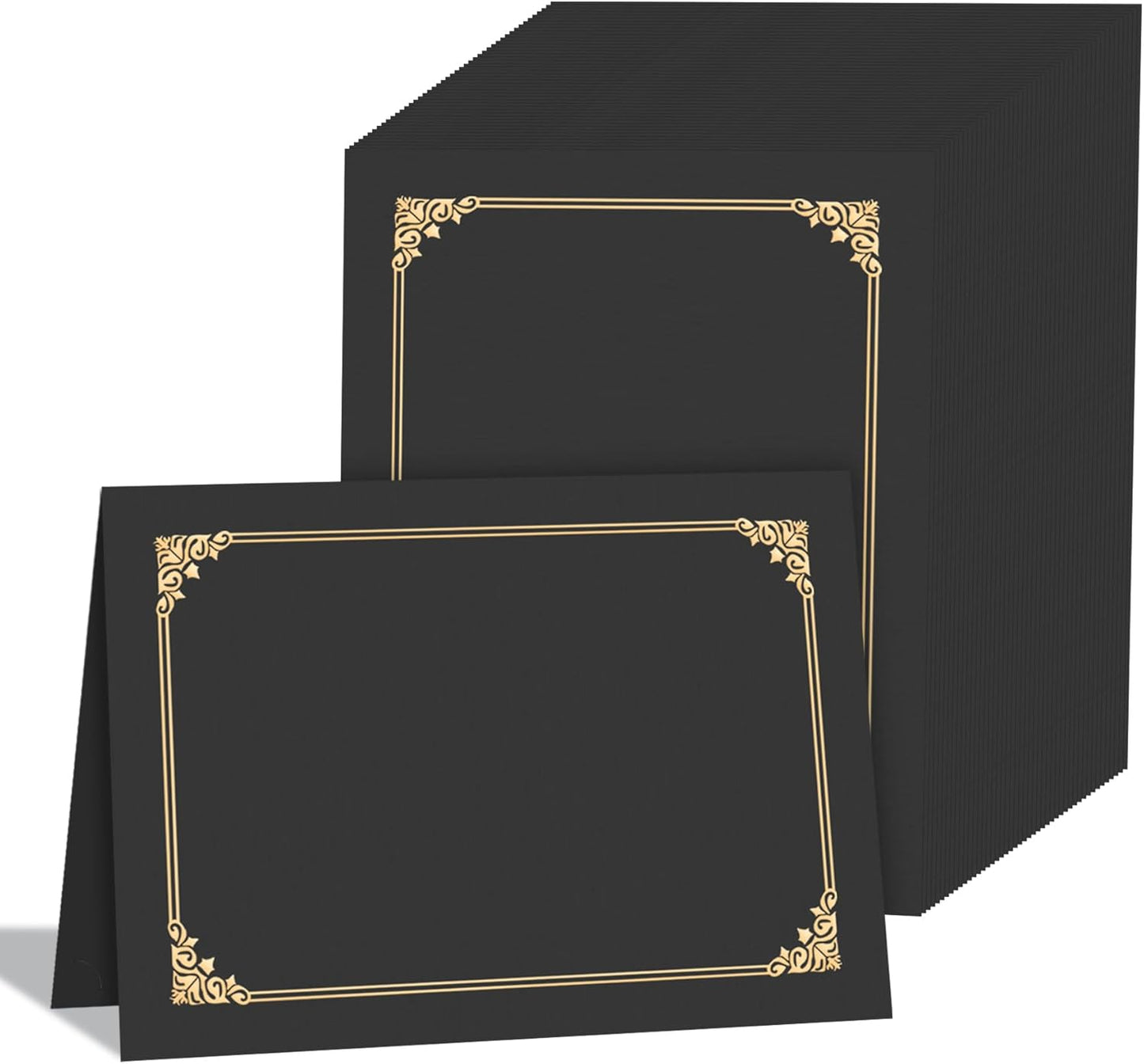 HAUTOCO 90 Pcs Certificate Holders, Black Diploma Folders Document Covers with Gold Foil Border for Letter Size 8.5x11 Cardstock, Award, Graduation