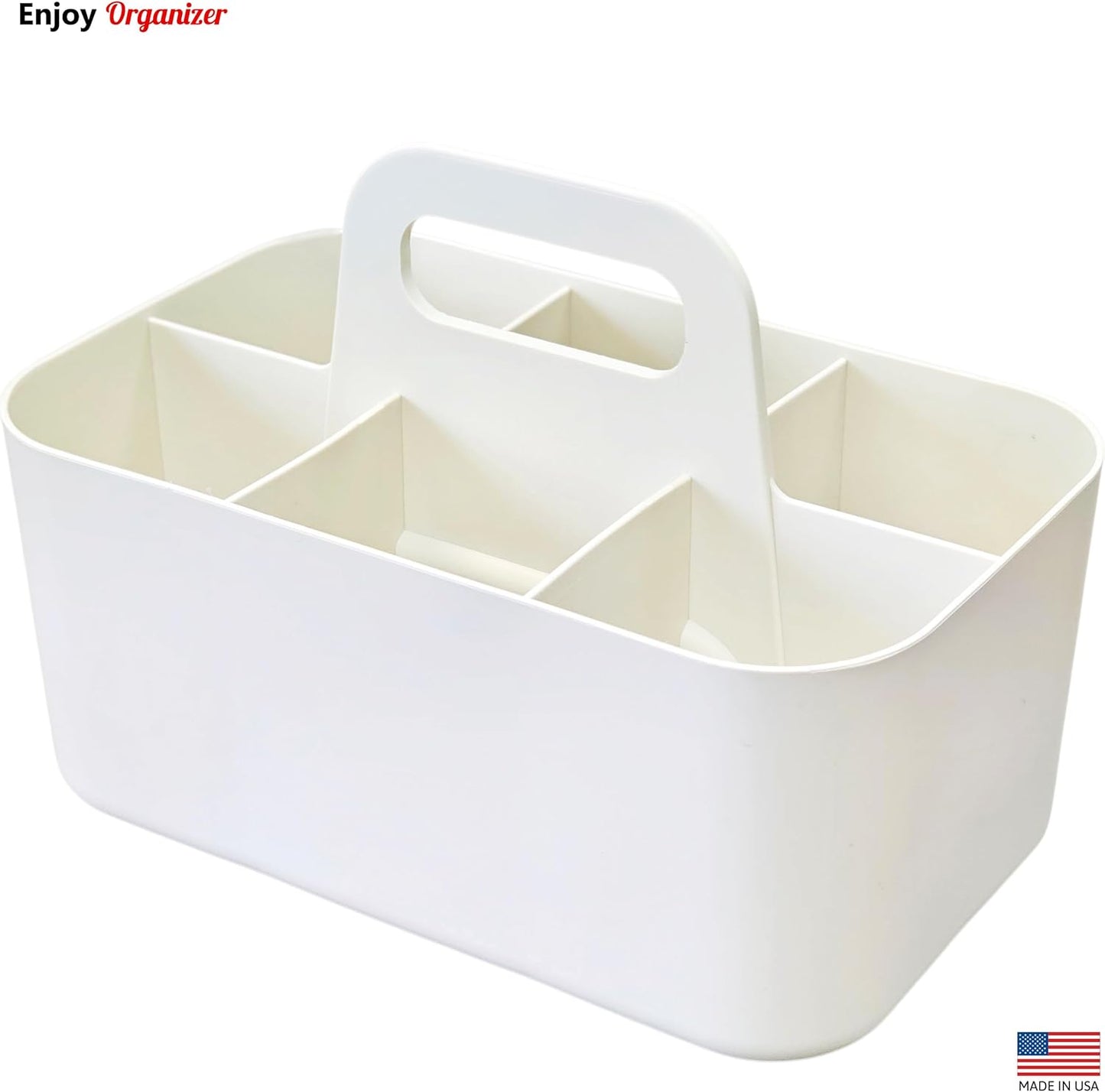 2 Pack Small 6 Compartment Multiuse Caddy Organizer with Handle Art Craft Supplies, Office, Desk, Stationery Pen Holder Stackable- Made In USA (Ivory)