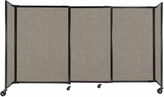 Versare Straightwall Sliding Portable Wall Partition | Freestanding Office Dividers | Locking Wheels | Temporary Room Separator | 7'2" Wide x 4' Tall Warm Pebble Fabric Panels