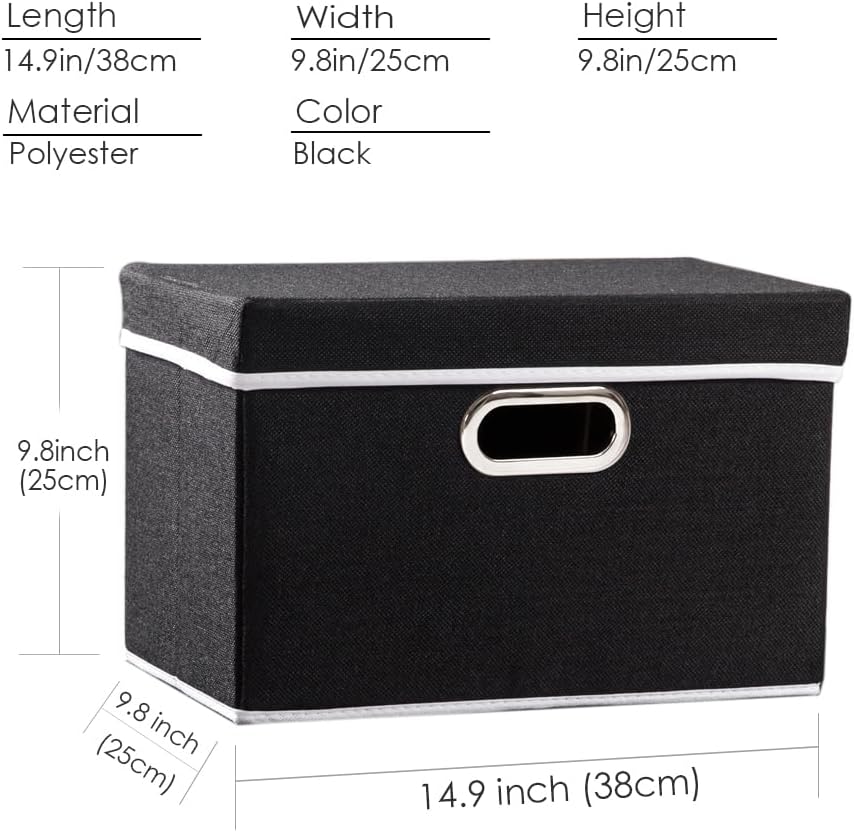 PRANDOM Foldable Storage Box with Lid [1-Pack] Fabric Collapsible Storage Bin Organizer Container Basket Cube with Cover for Home Bedroom Closet Office Nursery Black (14.9x9.8x9.8)