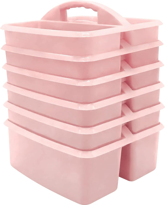 Teacher Created Resources Light Pink Portable Plastic Storage Caddy 6-Pack for Classrooms, Kids Room, and Office Organization, 3 Compartments