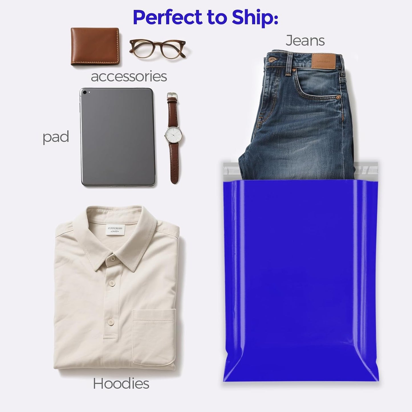 Fuxury/Fu Global 10x13" 100Pcs Poly Mailers Bags for Clothing/Hoody/Shirt/Jacket, Plastic Mailing Envelopes for Small Business, Self Seal Shipping Polybag Bulk- Blue