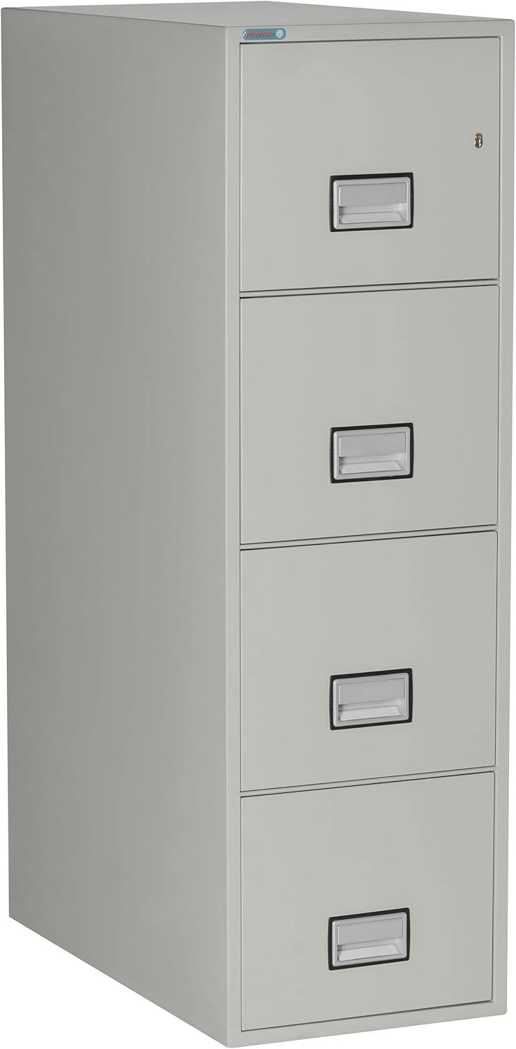 31 inch 4-Drawer Vertical Fireproof File Cabinet – Letter Size Filing – Key Lock – Water Resistant Seal – Fire and Impact Rated – Light Gray Finish – Model LTR4W31LG