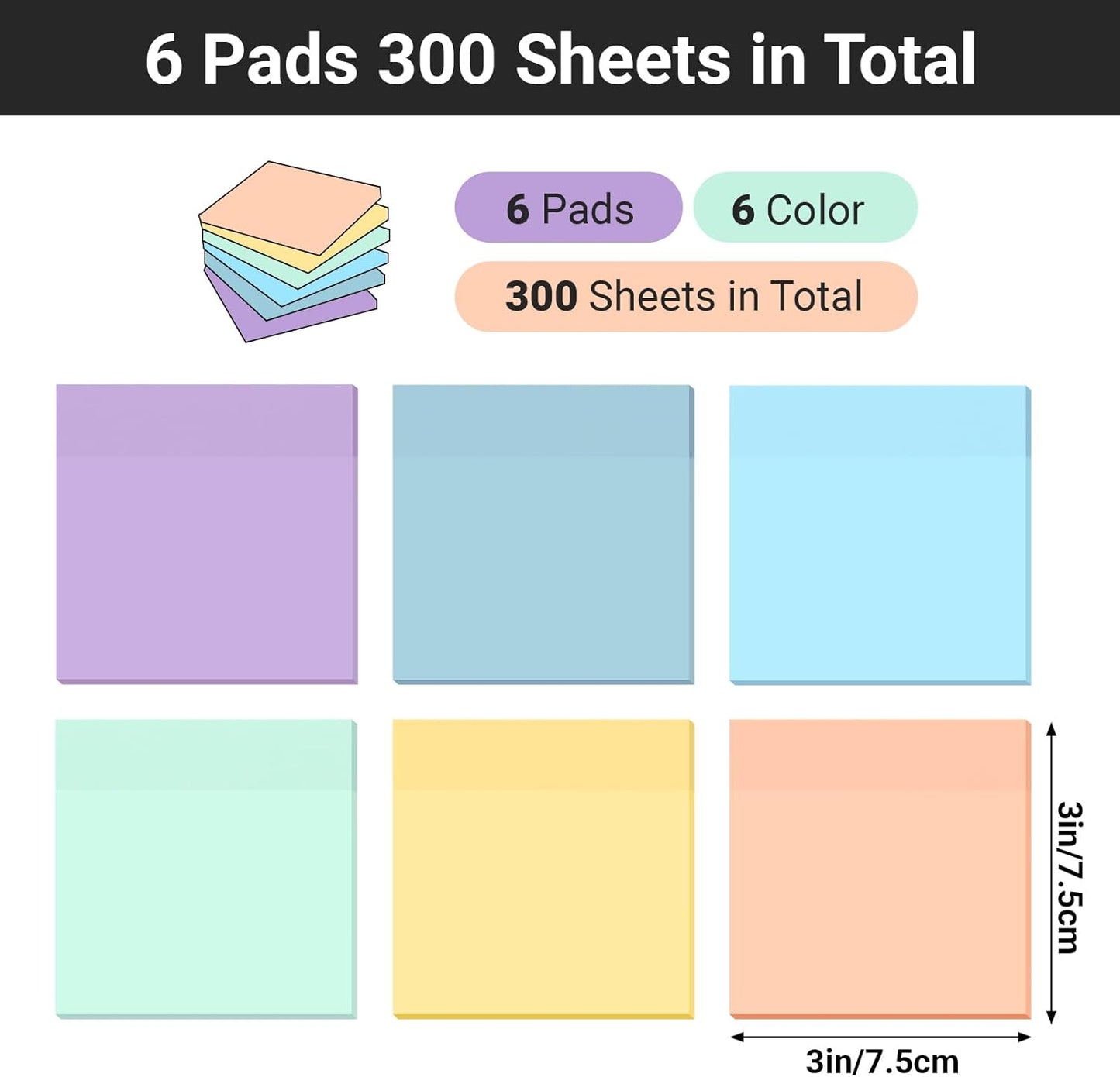 EUSOAR Clear Sticky Notes, 300 Sheets 3x3 Inch Transparent Markers Sticky Note Pads Morandi 6 Colors, See-Through Adhesive Note Memo Reminder Tabs Bible Page Flags Stickers for Book Annotation