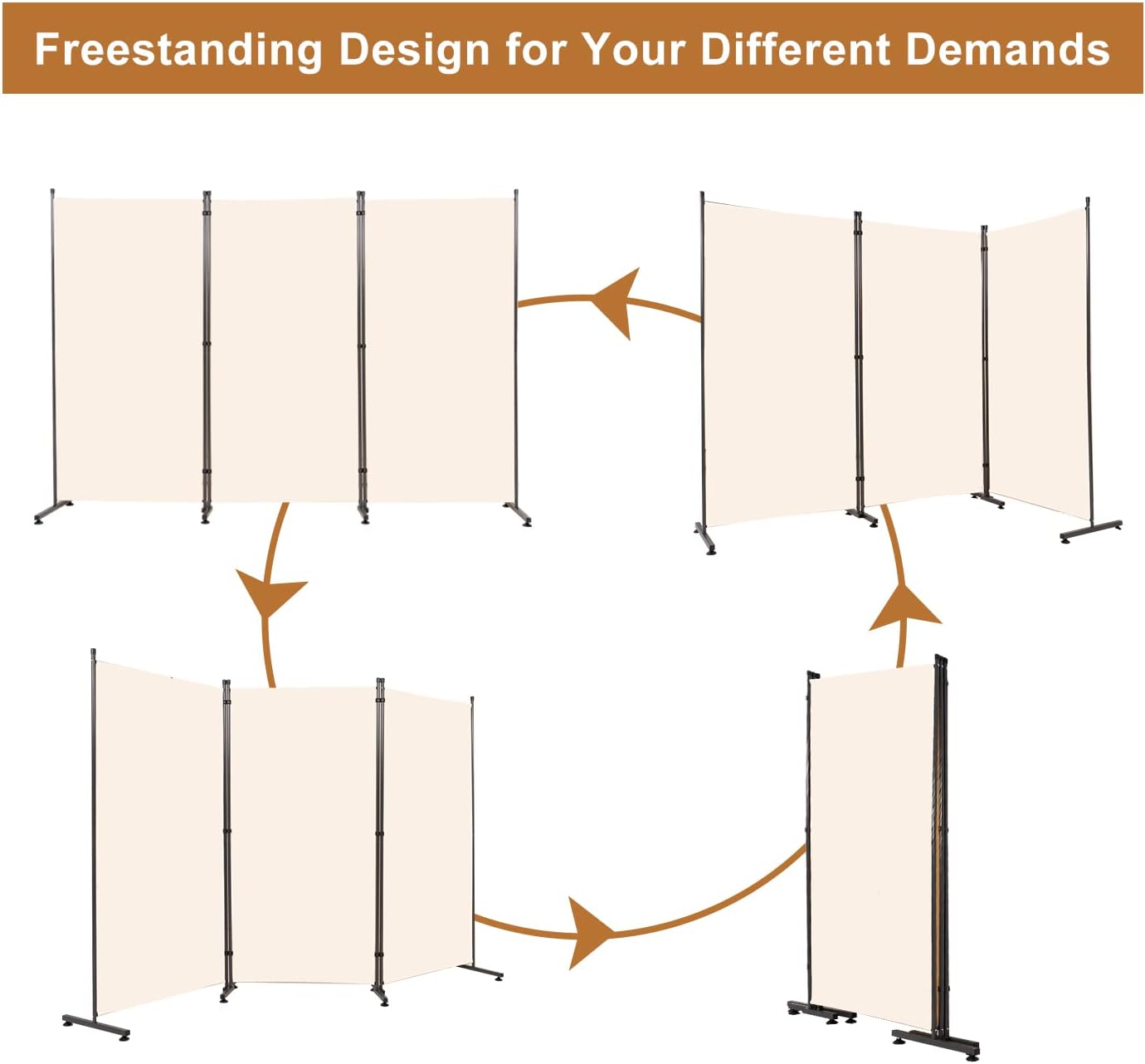 Room Divider 6FT Folding Privacy Screens, 3 Panel Partition Room Dividers w/Freestanding Design, Portable Wall Divider for Room Separtation, Fabric Screen Panel for Home Office Dorm School Cream