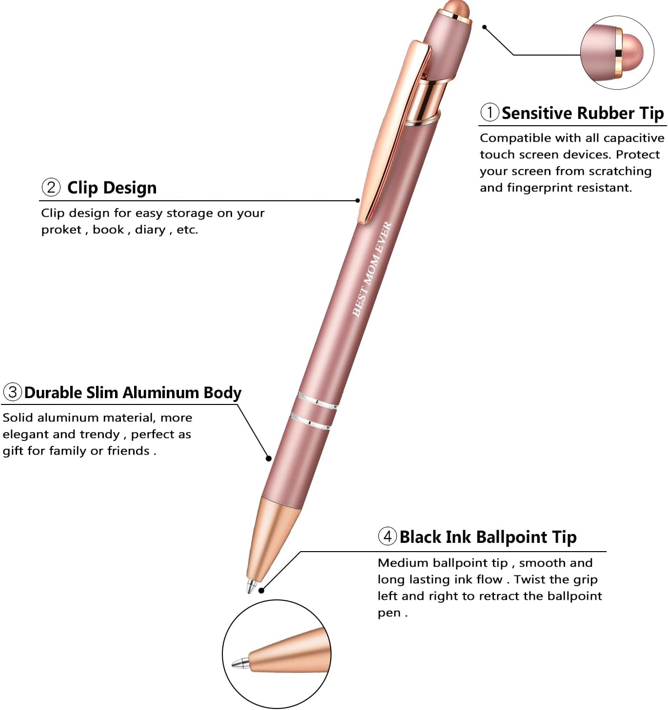 Aozora Best Mom Ever Gifts 9 Pack Fancy Pens with Stylus Tips Presents for Mom from Daughter or Son, Mothers Day Pens Happy Birthday Gifts for Moms