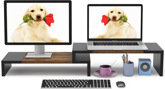 WESTREE Dual Monitor Stand - Riser 2 Shelf Computer with Adjustable Length and Angle, Stands for Monitors, Desktop Organizer PC, Computer, Laptop