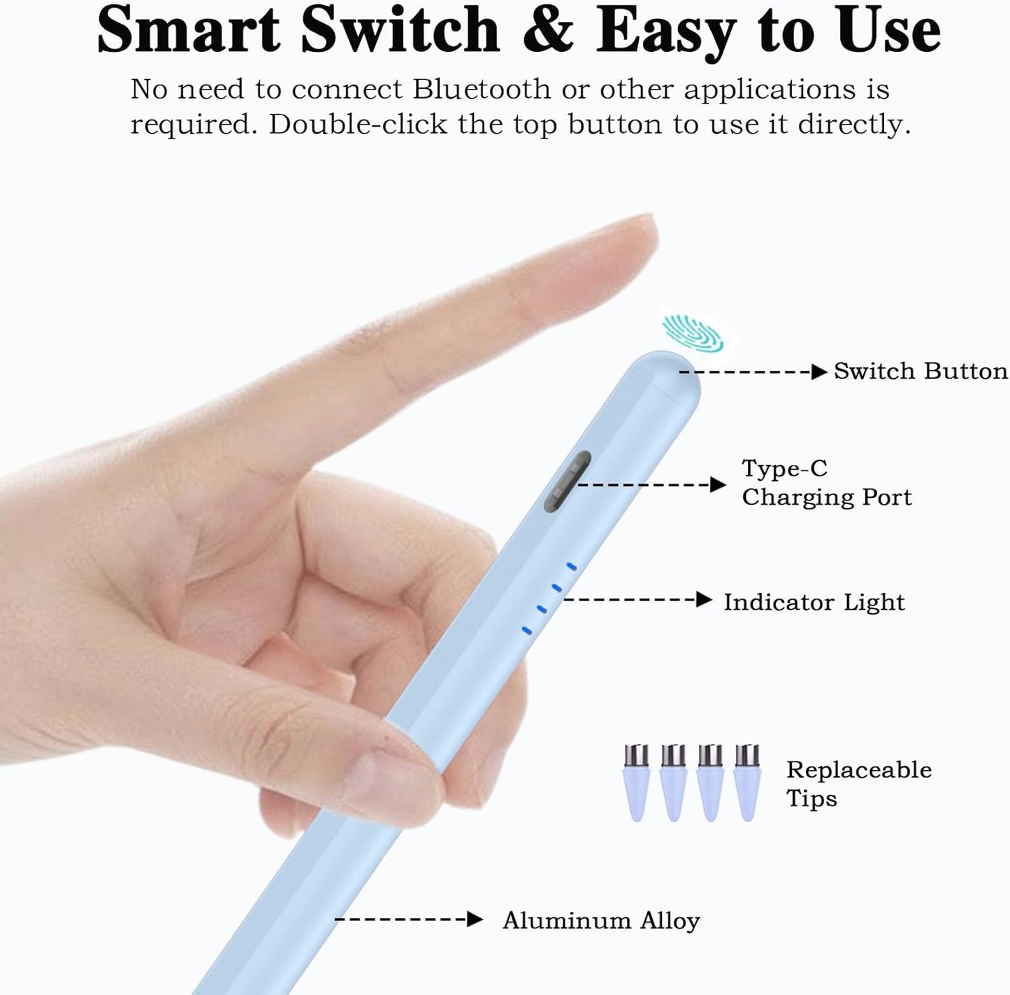 Stylus Pen for Android and iOS Touch Screen Pen,Tablet Pencil with 4 Pom Tip,Magnetic Phone Stylus Compatible with Samsung/Huawei/Lenovo/Mi/Vivo and Other Android Smartphone and Tablet Devices- Blue