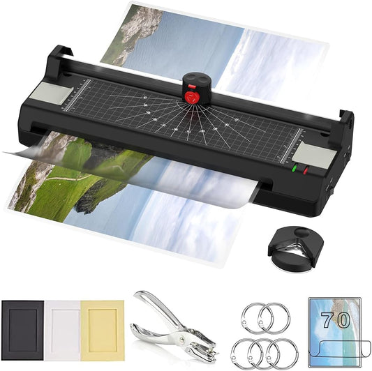 A3/A4/A6 Laminator Machine, YE381 Thermal Laminating Machine for Home Office School Use with 70 Laminating Pouches, Bulit in Paper Trimmer and Corner Rounder