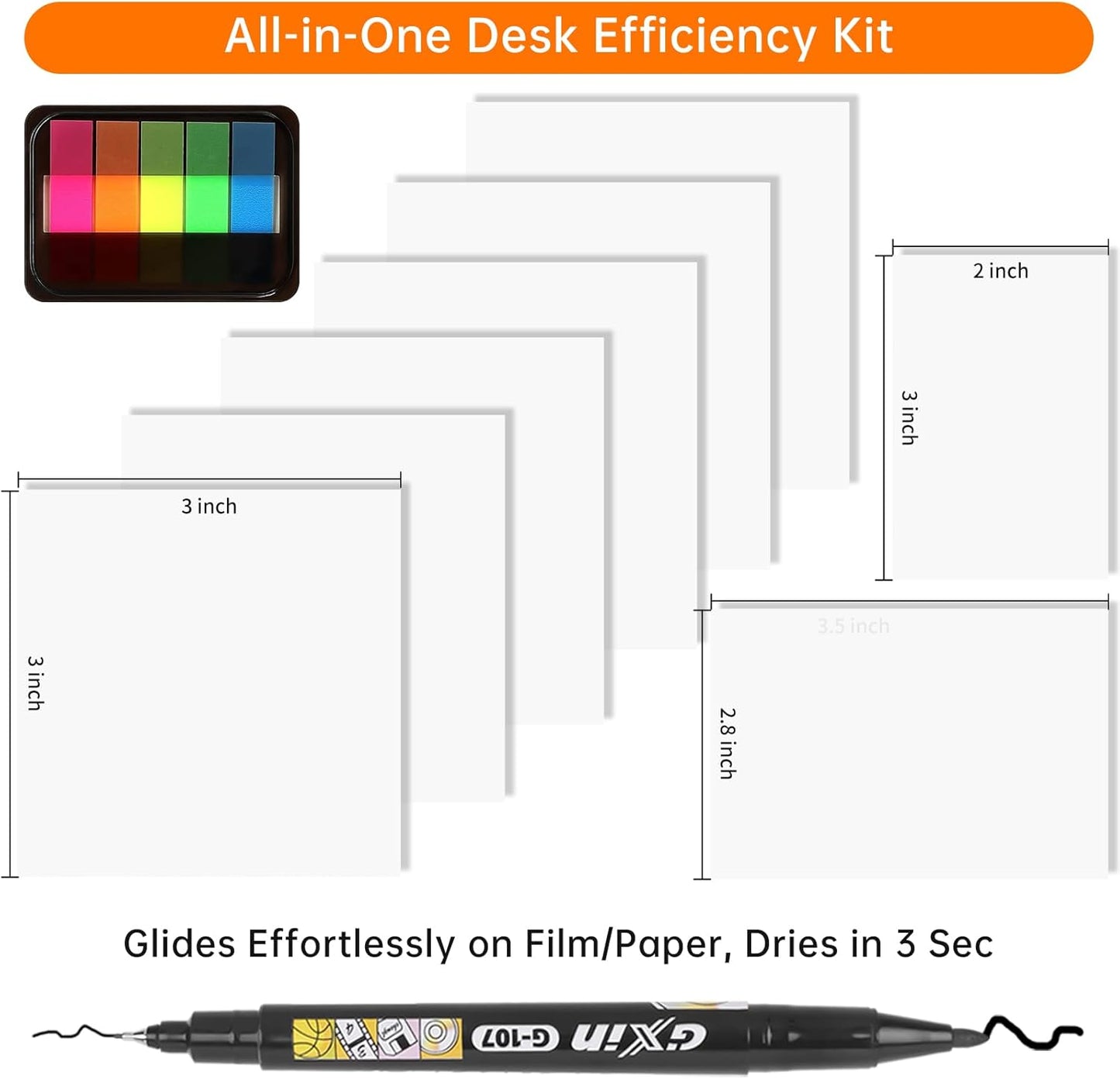 Transparent Sticky Notes (with Sticky Tabs & Marker), MEIGAONE 9 Pack Clear Sticky Note 3x3 Super Strong Adhesion, Waterproof Translucent Sticky Note for Study, Book,Office,School Supplies