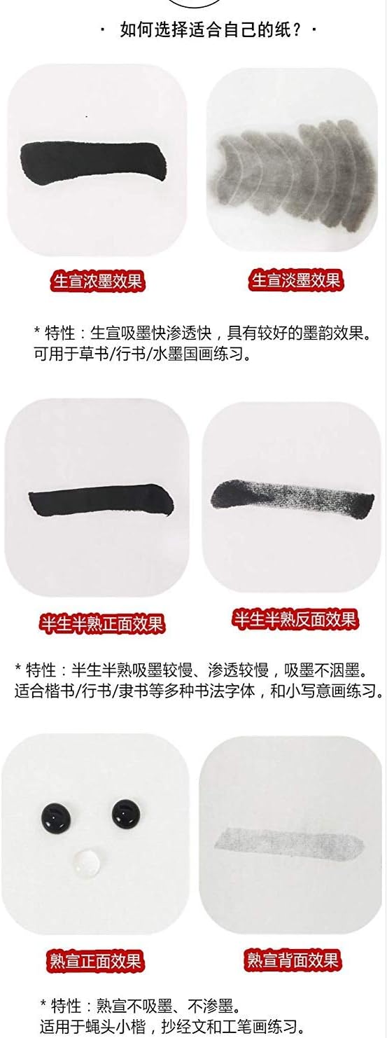 MEGREZ Chinese Japanese Calligraphy Xuan Paper, Rice Paper Sumi Calligraphy Paper for Calligraphy Brush Ink Writing, Painting Without Grids 100 Sheets/Bag,13.4 x 54.3inch, Sheng (Raw) Xuan