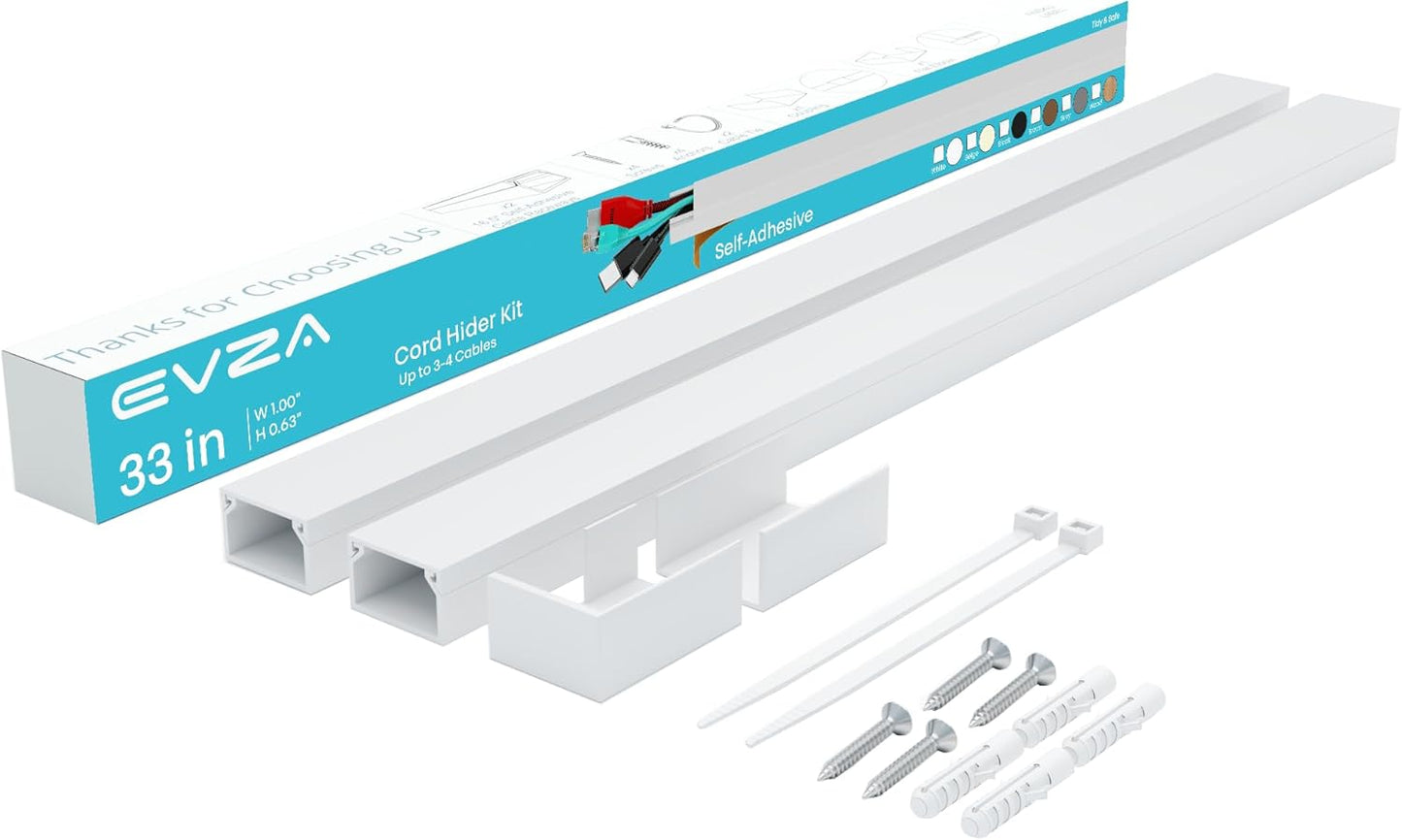 Cord Hider Wall Mounted TV - Wire Cover, Cord Covers, Cable Hider, 33 in Paintable White Raceway Kit, Hide Cords Wall Mount TV, Electrical Cords Concealer, Cable Management Channel, Wire Molding