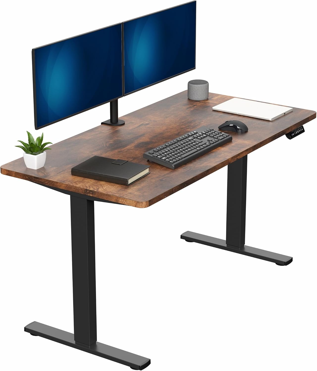 VIVO Electric 55 x 28 in Standing Desk, Memory Height Adjustment, 1B Series, One-Piece Rustic Vintage Brown Top, Black Frame, DESK-KIT-1B55N