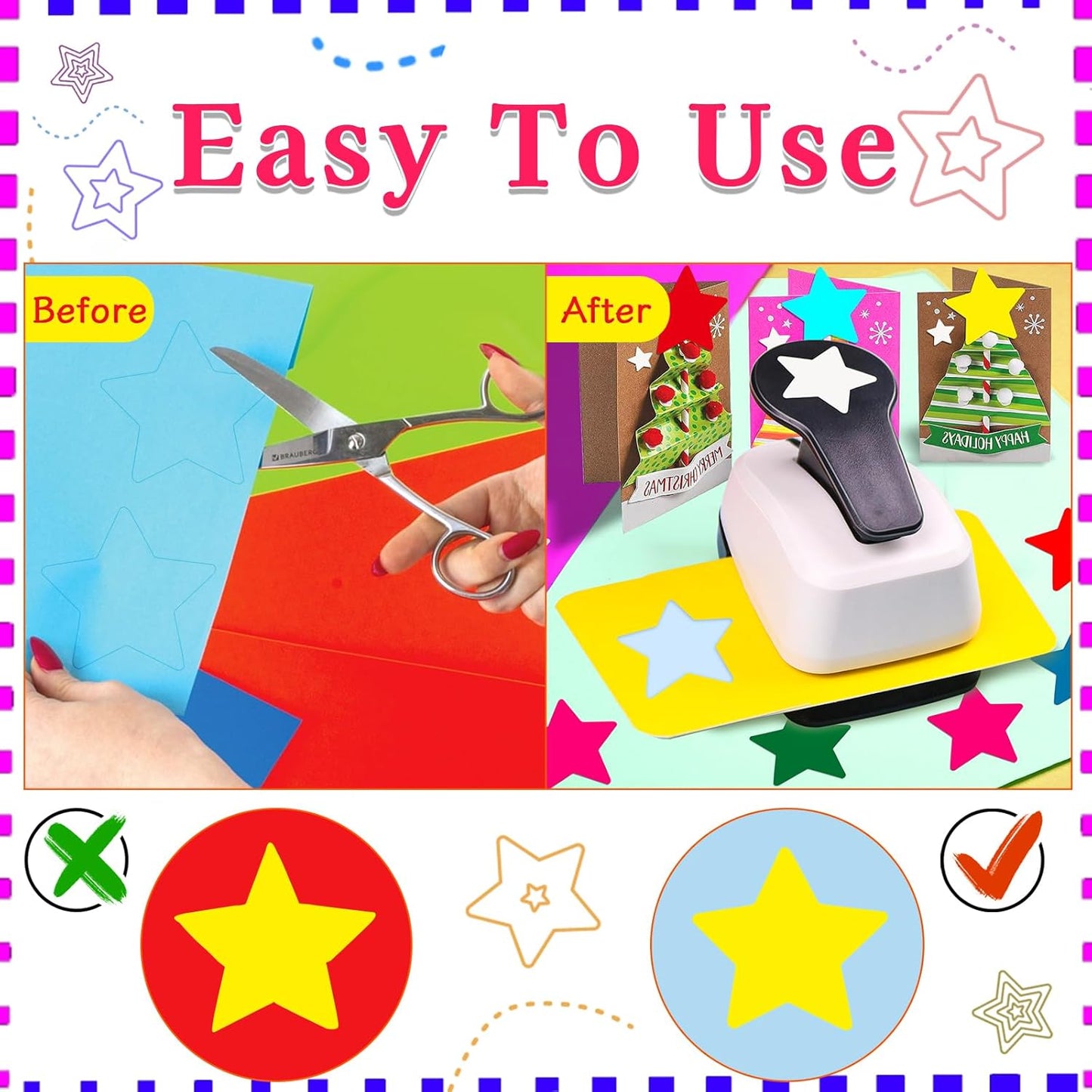 Star Hole Punch, Star Paper Punch, Stars Punches for Paper Crafts, StarPuncher for Crafts, 1 inch Stars Shaped Hole Punches, Crafts Puncher for Scrapbooking DIY Papers Projects