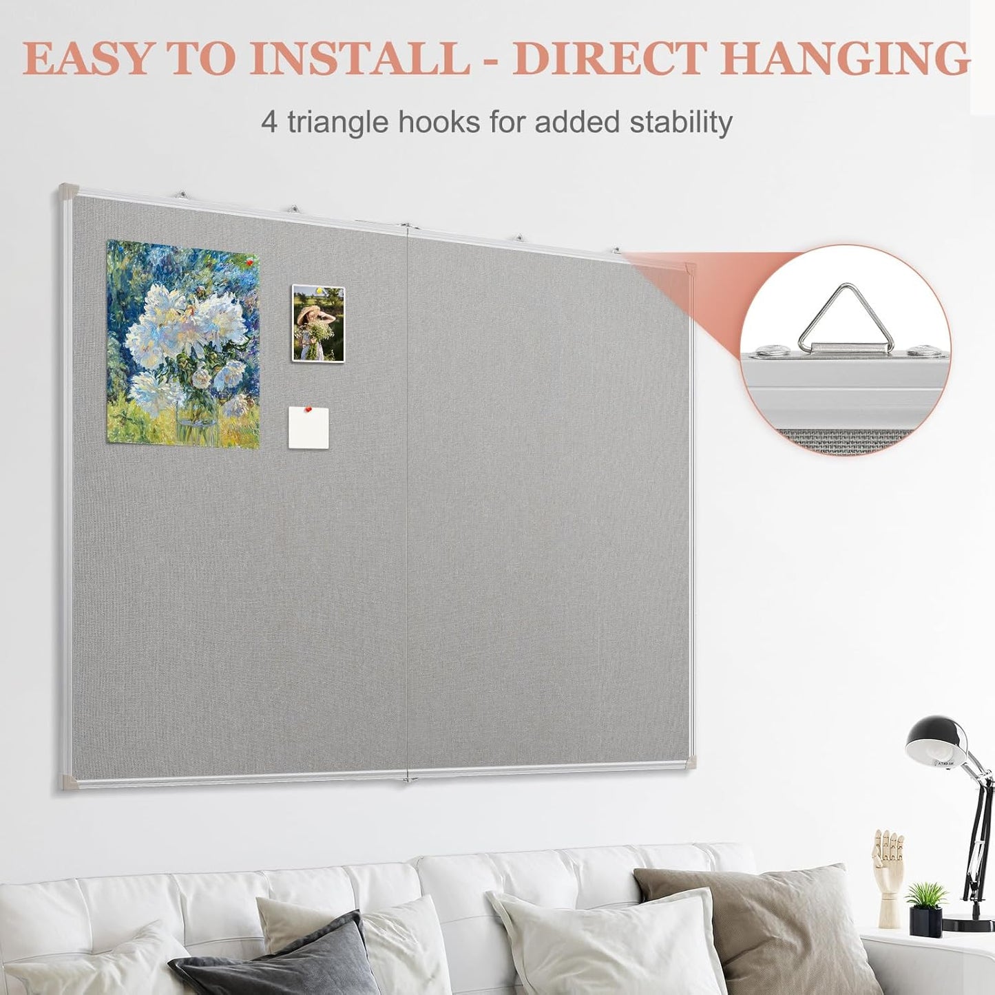 Double-Sided Large Cork Board with Linen, 48" x 36" Foldable Hanging Aluminum Framed Bulletin Board, Vision Board Pin Board Corkboards for Walls, Office, School Decor, 20 Pushpins